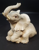 Baby Elephant Sitting Figurine w Trunk Up 1985 7&quot; Tall George Good Sculpture - £27.68 GBP