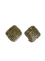 Vintage Silver Tone Beaded Clip On Earrings Textured Square Retro Jewelry - $12.60