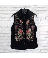 Collection Harve Benard Vest Womens 4 Black Velvet Embroidered Snap Up Boho - $39.99