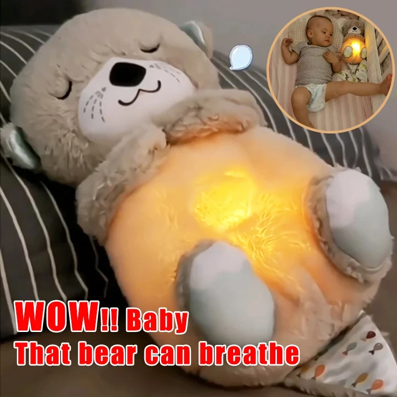 Breathing Bear Baby Soothing Otter Plush Doll Toy Baby Kids Soothing Music Baby - £22.32 GBP