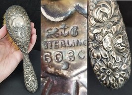 Vintage Antique sterling silver hair brush 925 monogram 110g large 8.5&quot; - $1,860.75 MXN