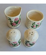 4 Pc Set Pink Roses Vines Cream Sugar Salt &amp; Pepper Shakers Ceramic Cott... - $15.94 CAD