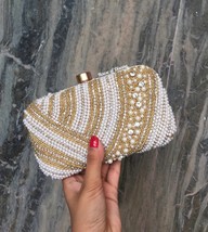 Golden Pearl clutch,South Asian gifts,embroidered clutch bag,indian wedding bag - £62.93 GBP