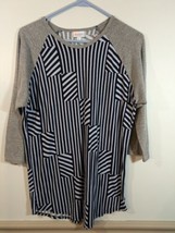 LuLaRoe Women&#39;s L Shirt Blue with Navy Stripes Pullover Top Gray 3/4 Sleeve - $7.92