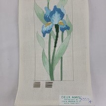 Handpainted Needlepoint Canvas Floral Iris Deux Amis DMC Cotton Pearl HP... - £73.14 GBP