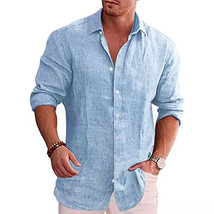 Cotton Linen Autumn Men&#39;s Long Sleeve Shirt Solid Color Casual Style Men... - $19.99