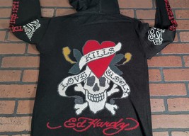 ED HARDY by Christian Audigier-Love Kills Slowly Black Zip-Up Sweater~VT... - $60.00
