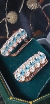 Vintage 1990-s 14 Ct Rolled Gold Aquamarine Earrings - Hallmarked 585 RG - £58.14 GBP