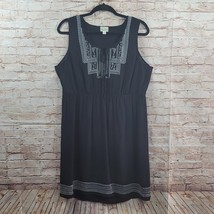 One World Beach Woman Tunic Top or Short Dress Large Black with White Em... - $7.69