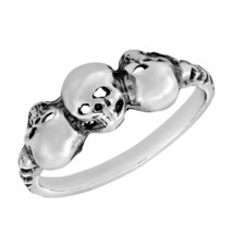 Edgy Immortal Triple Skulls Upside Down Sterling Silver Band Ring-8 - £9.37 GBP