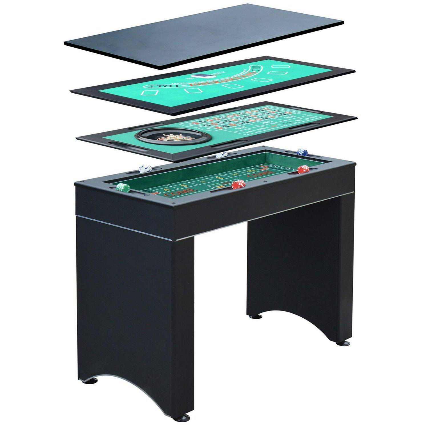 Casino Game Table 4-in-1 Roulette Blackjack Craps with Full Set of Acces... - $513.97