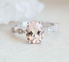 1.20Ct Oval Cut Peach Morganite 14K White Gold Over Anniversary Vintage Ring - £69.99 GBP