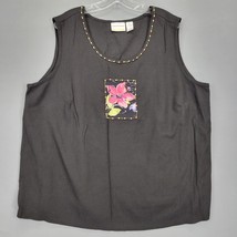 Alfred Dunner Women Shirt Size 22 Black Preppy Beaded Floral Scoop Sleeveless - £9.35 GBP