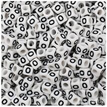 BeadTin White Opaque 6mm Cube Plastic Alphabet Beads- Black Letter "O" (... - $2.09