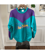 Vintage 80s 90s New Orleans Teal Purple Geometric Sweatshirt Unisex L - $27.36