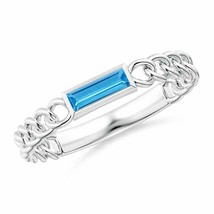 ANGARA Bezel-Set Baguette Swiss Blue Topaz Solitaire Curb Link Ring - £351.79 GBP