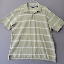 Izod Men Shirt Size L Green Polo Preppy Sage Stripe Classic Short Sleeve... - £9.91 GBP