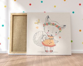 Little Fox Girl Nursery Canvas Art Baby Decor Kids Room Wall Art Fox Poster Baby - £47.16 GBP