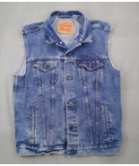 Levis Jean Vest Mens Sz M Trucker Vest Dark Wash Type 3 Denim Biker Moto... - $37.95