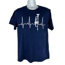 Port &amp; Company Mens Navy Blue Trumpet Heartbeat Graphic Tee Size L - £13.82 GBP