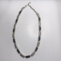 Vintage Napier Necklace Silver Tone with Black Panels - $12.19