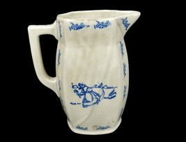 Antique Stoneware Pitcher, Dutch Girl Chased By Goose, Blue on White, Old &amp; Rare - £39.46 GBP