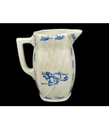 Antique Stoneware Pitcher, Dutch Girl Chased By Goose, Blue on White, Ol... - £38.49 GBP
