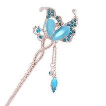 5.9" Chinese Traditional Metal Opal Butterfly Ladies/ Girls Hair Stick, BLUE