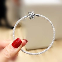 925 Sterling Silver Bright Snowflake Clasp Mesh Bracelet Classic Bangle  - £24.91 GBP+