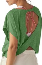 HUEOBIR Women&#39;s Backless Loose Workout Yoga T-Shirt Watercress Green Size L - $194.73 MXN