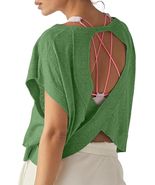HUEOBIR Women&#39;s Backless Loose Workout Yoga T-Shirt Watercress Green Size L - €9,08 EUR