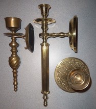 Vintage 3pc Brass Wall Sconces &amp; Table Candle Holders NON-MATCHING Ornate - $39.09