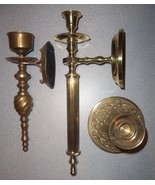 Vintage 3pc Brass Wall Sconces &amp; Table Candle Holders NON-MATCHING Ornate - £31.20 GBP