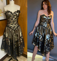 VTG New Leaf by Samir XS 0 2 Gold Black Metallic Party lace Dress Strapl... - $163.35