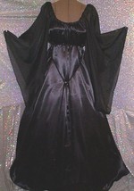 Renaissance Fantasy Black Satin Butterfly Sleeve Gown Costume Dress - £62.93 GBP