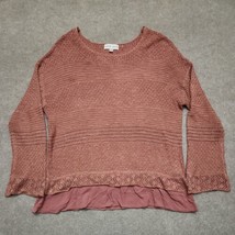 Knox Rose Womens Sweater XXL Pullover Ruffled Hem Open Weave Pink Bell Sleeve - £19.65 GBP