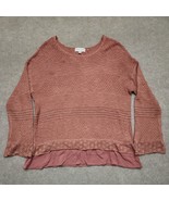 Knox Rose Womens Sweater XXL Pullover Ruffled Hem Open Weave Pink Bell S... - £19.36 GBP