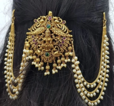 Gold Plated Indian Bridal Bollywood Style Hair Pin Juda Clip Temple Jewelry Set - £60.73 GBP