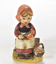 Vintage WALES 1950s Ceramic Girl with Apples orig sticker Japan - £19.04 GBP