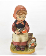 Vintage WALES 1950s Ceramic Girl with Apples orig sticker Japan - $23.75