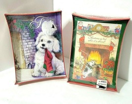 Vtg Christmas Cards Total 36 Dog Cat Fireplace in 2 Sealed Boxes Plus Mark AGC  - £25.87 GBP