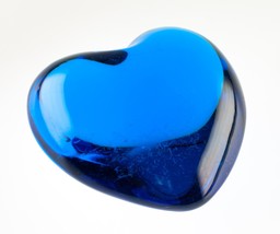 Baccarat Blue Puffy Crystal Heart Paperweight 3&quot; - £59.34 GBP