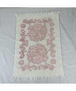 Vintage Cannon White &amp; Pink Hand Towel 1970s Fringe USA MOD Prop Flower ... - £19.38 GBP