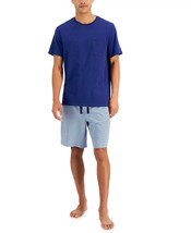 Club Room Men&#39;s 2-Pc. Solid T-Shirt &amp; Medallion-Print Shorts Pajama Set Blue-Med - £16.07 GBP