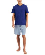 Club Room Men&#39;s 2-Pc. Solid T-Shirt &amp; Medallion-Print Shorts Pajama Set Blue-Med - £16.03 GBP