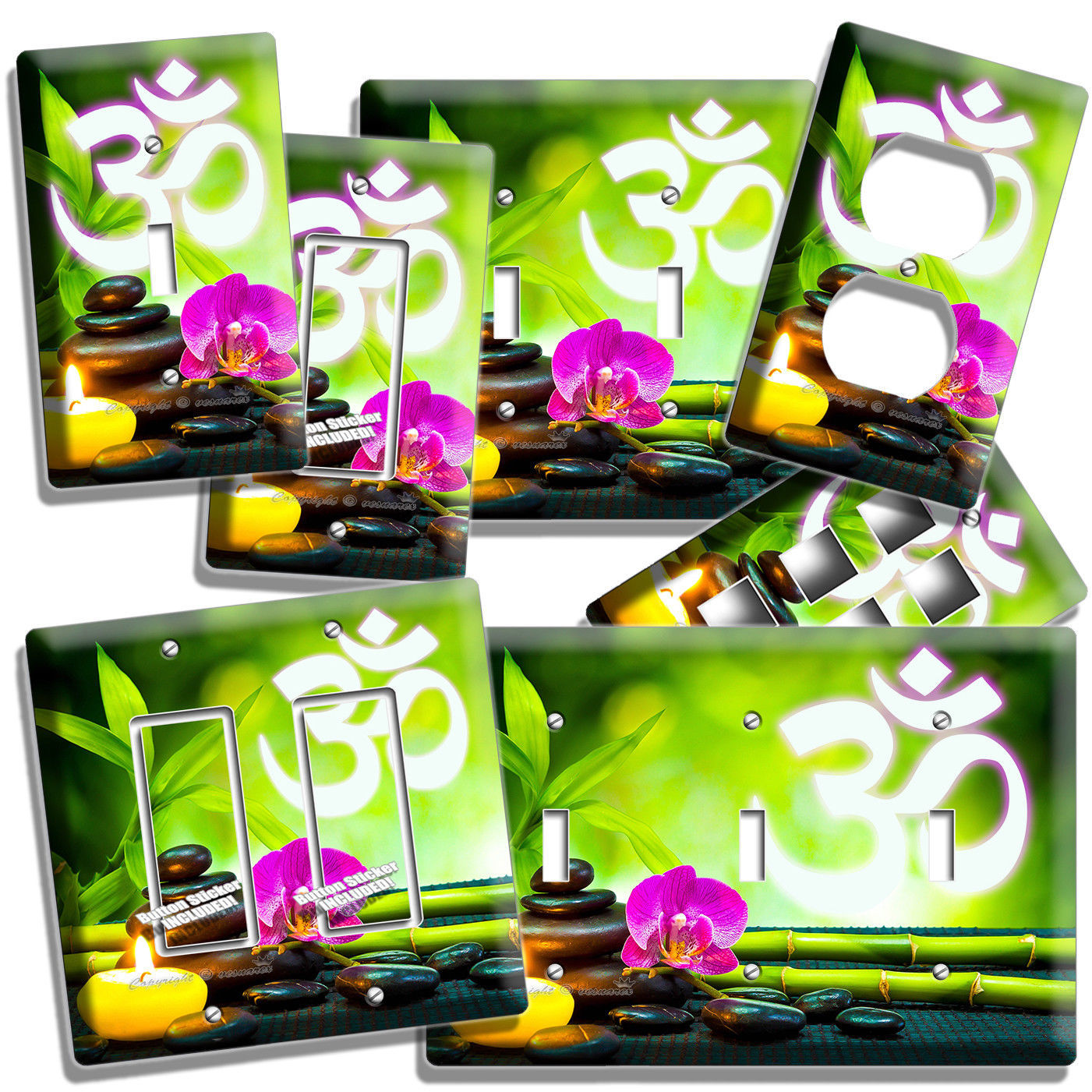 FENG SHUI STONES BAMBOO OM SYMBOL YOGA LIGHT SWITCH OUTLET WALL PLATE ROOM DECOR