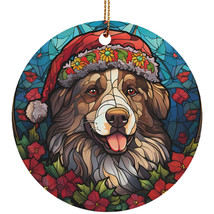 Australian Shepherd Santa Hat Dog Stained Glass Wreath Christmas Ornamen... - $14.80