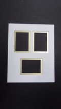 Picture Framing Mat 8x10 for three 2.5x3.5 ACEO or small photos Ivory and gold - £3.52 GBP