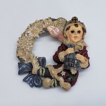 Vintage Carved Resin Christmas Wreath Angel Elf Brooch Vintage Pin - $14.95