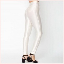 High Waist Satin Metallic White Neon Zip Up Skin Tight Legging Pencil Pants image 2